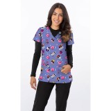 1427BL – Around The World Print Scrub Top - Soft Stretch Zinnia Fabric by Greentown