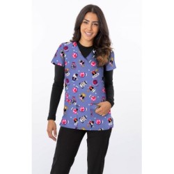 *FINAL SALE 1427BL – Around The World Print Scrub Top - Soft Stretch Zinnia Fabric by Greentown