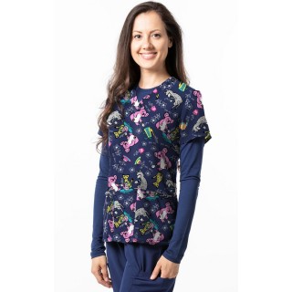 1434NV – Spill The Tea Print Scrub Top - Soft Stretch Zinnia Fabric by Greentown