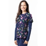 1434NV – Spill The Tea Print Scrub Top - Soft Stretch Zinnia Fabric by Greentown