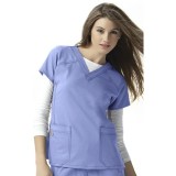 6214 WonderWink Four-Stretch V-neck Scrub Tops - Ceil Blue
