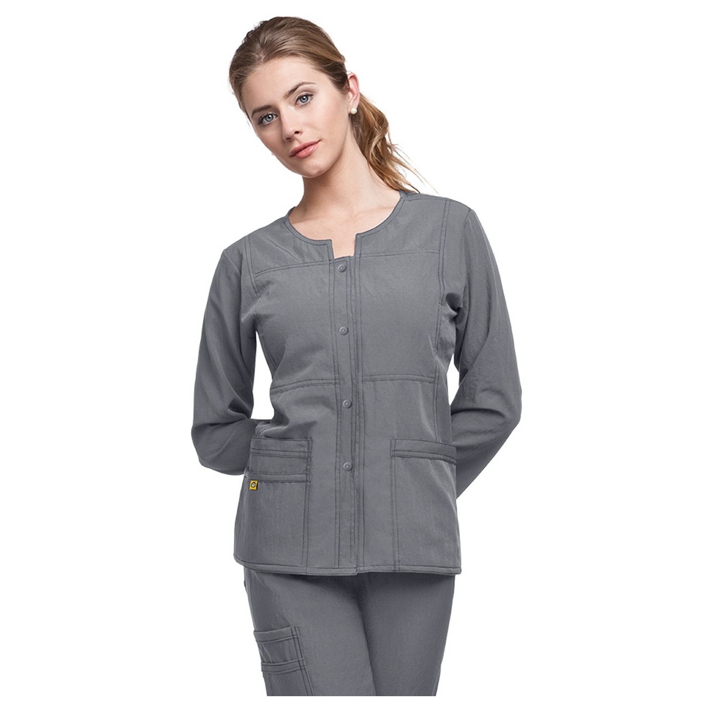 8114 WonderWink Four-Stretch Button Front Scrub Jackets - Pewter