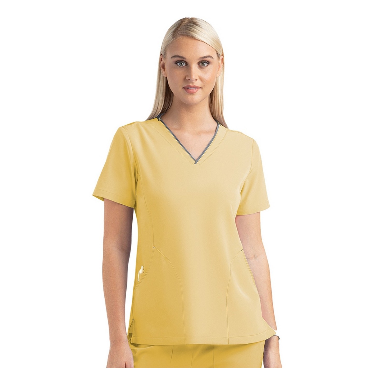 4510 [Matrix Impulse] Women's Contrast Curved V- Neck Top