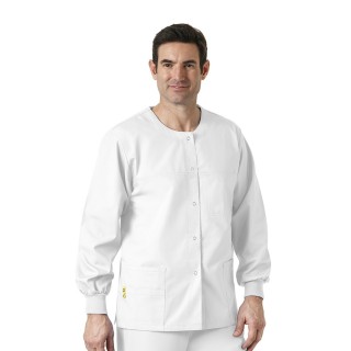 8006 WonderWink Origins Delta Unisex Round Neck Scrub Jackets - (Men's View) - White