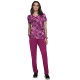 1049PR koi Lite Stretch Raquel Mock-Wrap Haut Imprimé - Heather Raspberry Tie Dye