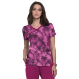 1049PR koi Lite Stretch Raquel Mock-Wrap Print Top - Heather Raspberry Tie Dye