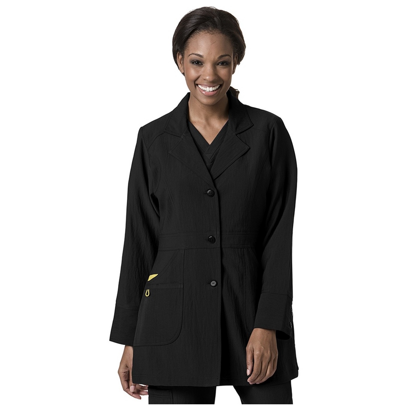 7004 WonderWink Four-Stretch 32 Inch Three Button Lab Coats - Black
