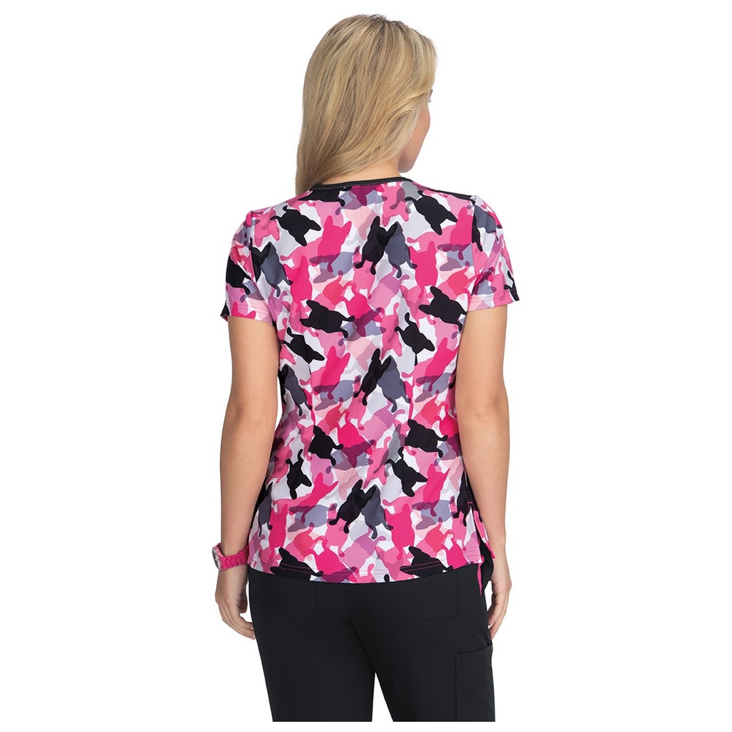 F101PR French Bull by koi Doll V-Neck Print Scrub Top - Delight White