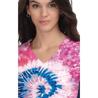 370PLM koi Lite Reform V-Neck Print Top - Groovy Floral Navy/Elec Blue/Coral