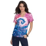 370PLM koi Lite Reform V-Neck Print Top - Groovy Floral Navy/Elec Blue/Coral