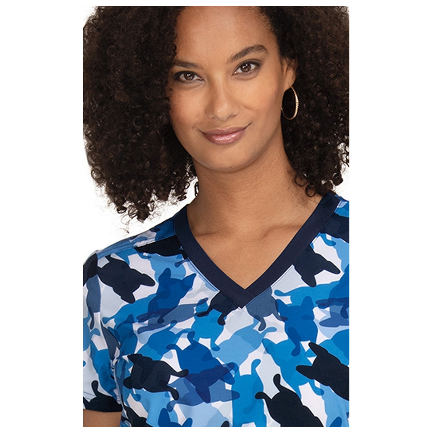 F100PR French Bull by Koi Modern Classic Lulu Print Top - Camo Frenchie Navy