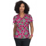 F101PR French Bull by koi Doll V-Neck Print Scrub Top - Houndstooth Rose