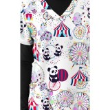 1465WH – BIG CIRCUS WHITE Print Scrub Top - Soft Stretch Zinnia Fabric by Greentown