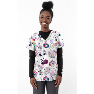 1465WH – BIG CIRCUS WHITE Print Scrub Top - Soft Stretch Zinnia Fabric by Greentown