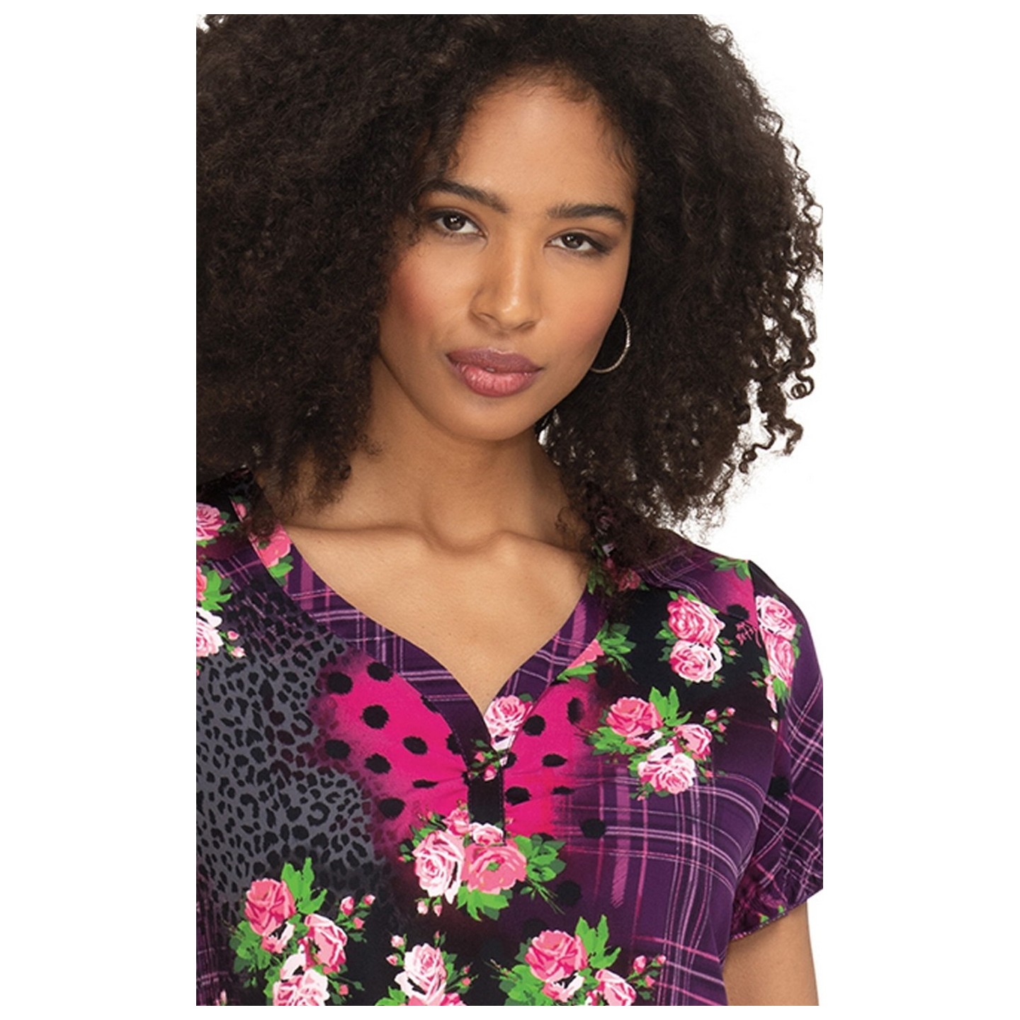 B123PR Betsey Johnson by koi Blossom Y-Neck Print Top - Playful Patchwork