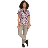 1070PR Koi Stretch Elena 4 Pocket Print Top - Watercolor Petals