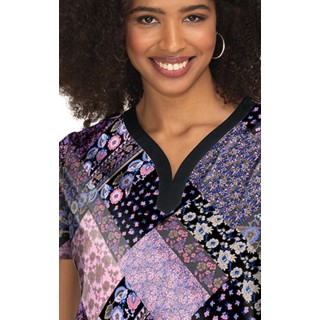 1055PR koi Stretch Luisa Print Top - Meadow Patchwork