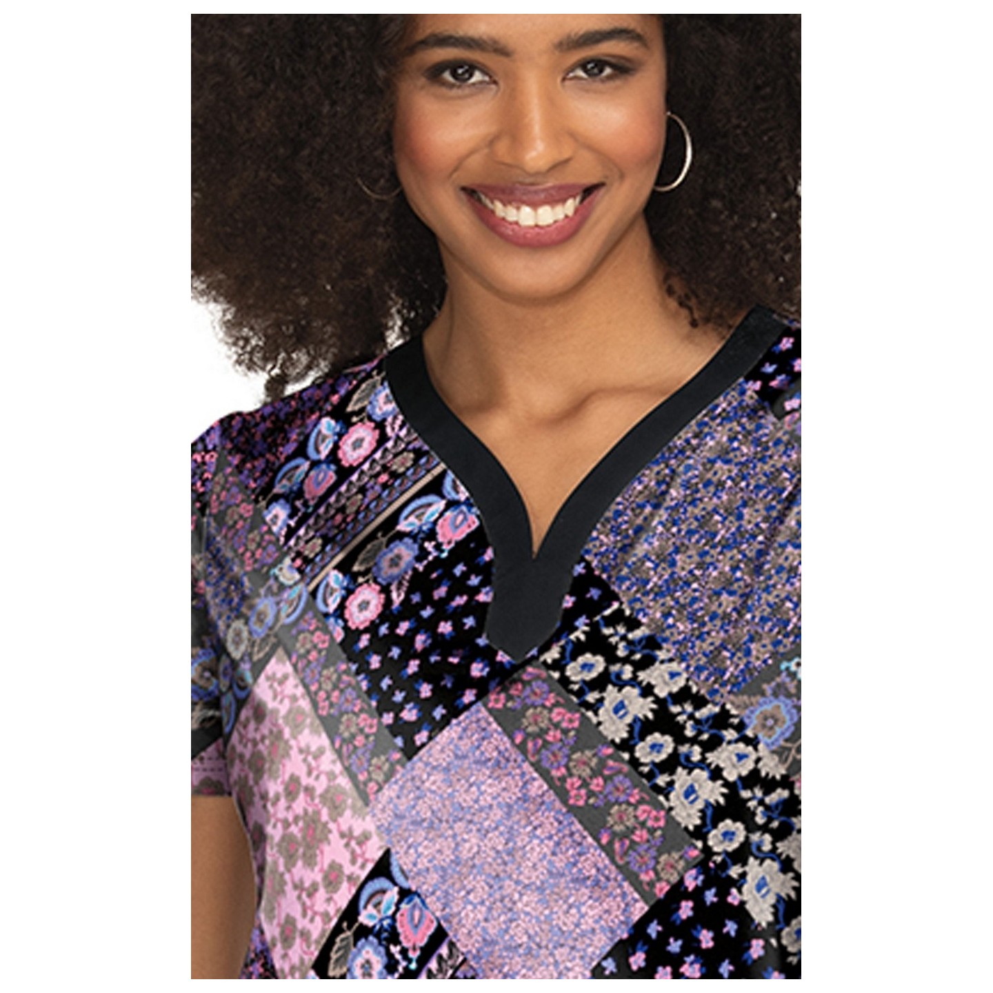 1055PR koi Stretch Luisa Print Top - Meadow Patchwork