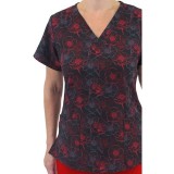 9810 Maevn Women's Printed V-Neck Top - Midnight Poppies