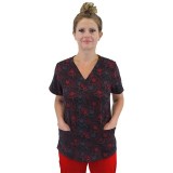 9810 Maevn Women's Printed V-Neck Top - Midnight Poppies