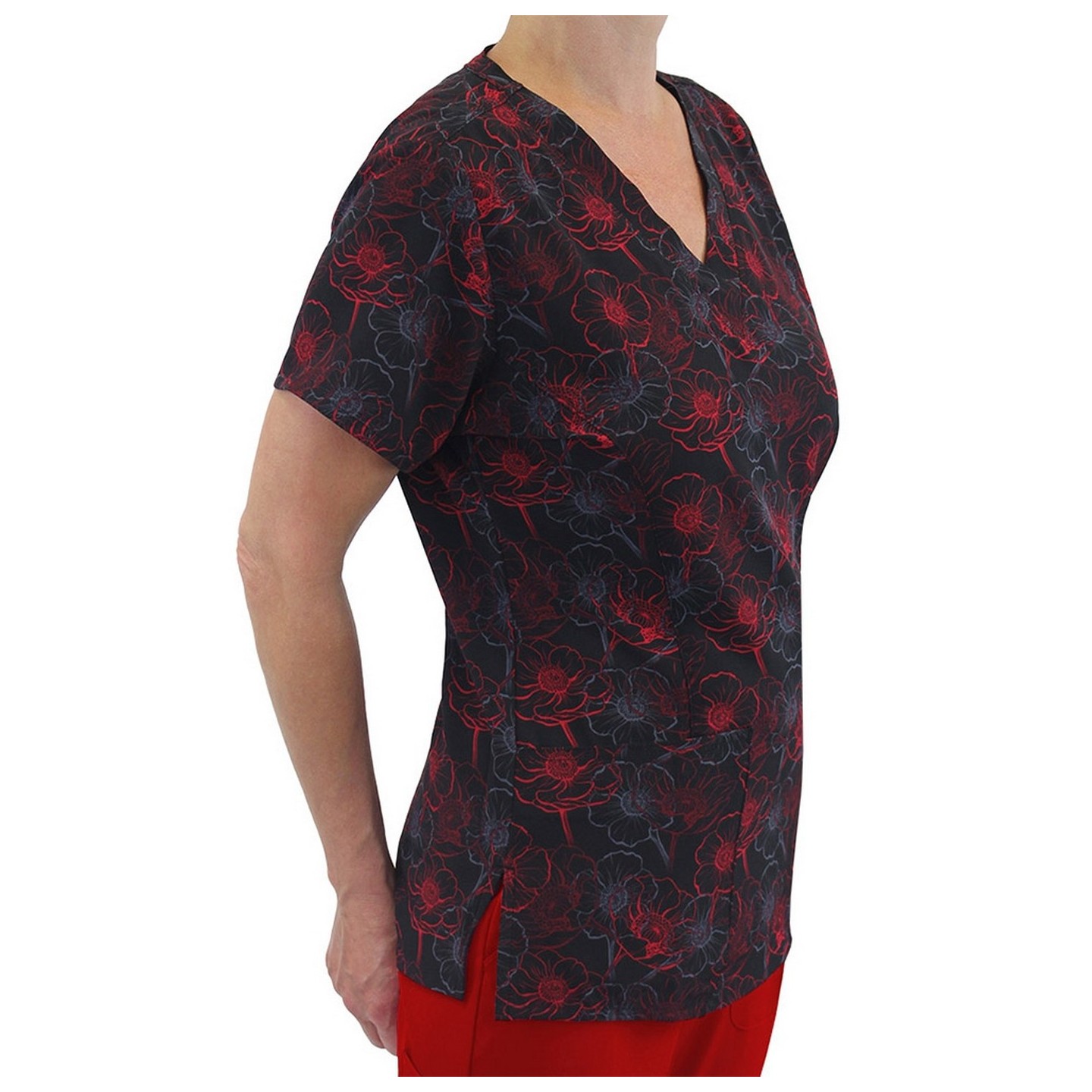 9810 Maevn Women's Printed V-Neck Top - Midnight Poppies
