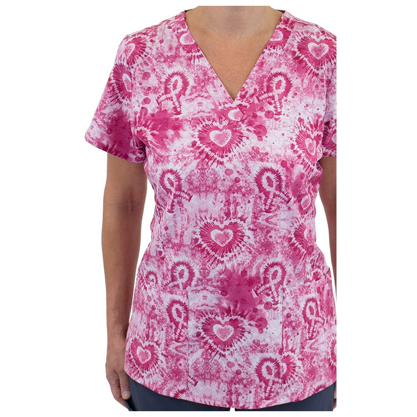 9810 Maevn Women's Printed V-Neck Top - Pink Strength