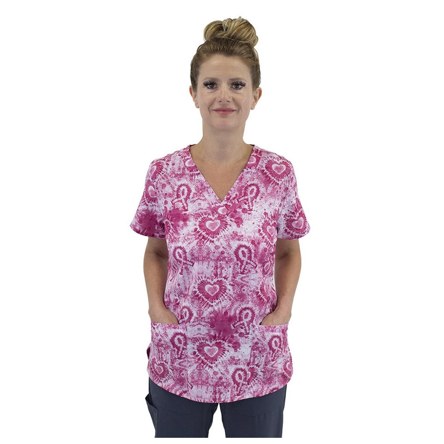 9810 Maevn Haut à Col en V Imprimé pour Femmes - Pink Strength