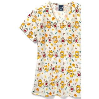 Zoe + Chloe Happy Harvest V-neck Print Scrub Tops