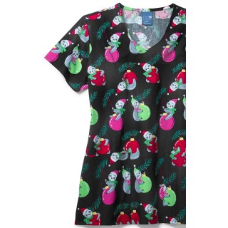 Zoe + Chloe Wrecking Bells V-neck Print Scrub Tops