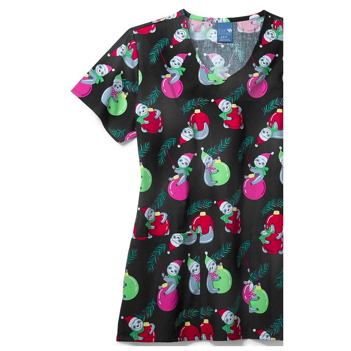 Zoe + Chloe Wrecking Bells V-neck Print Scrub Tops