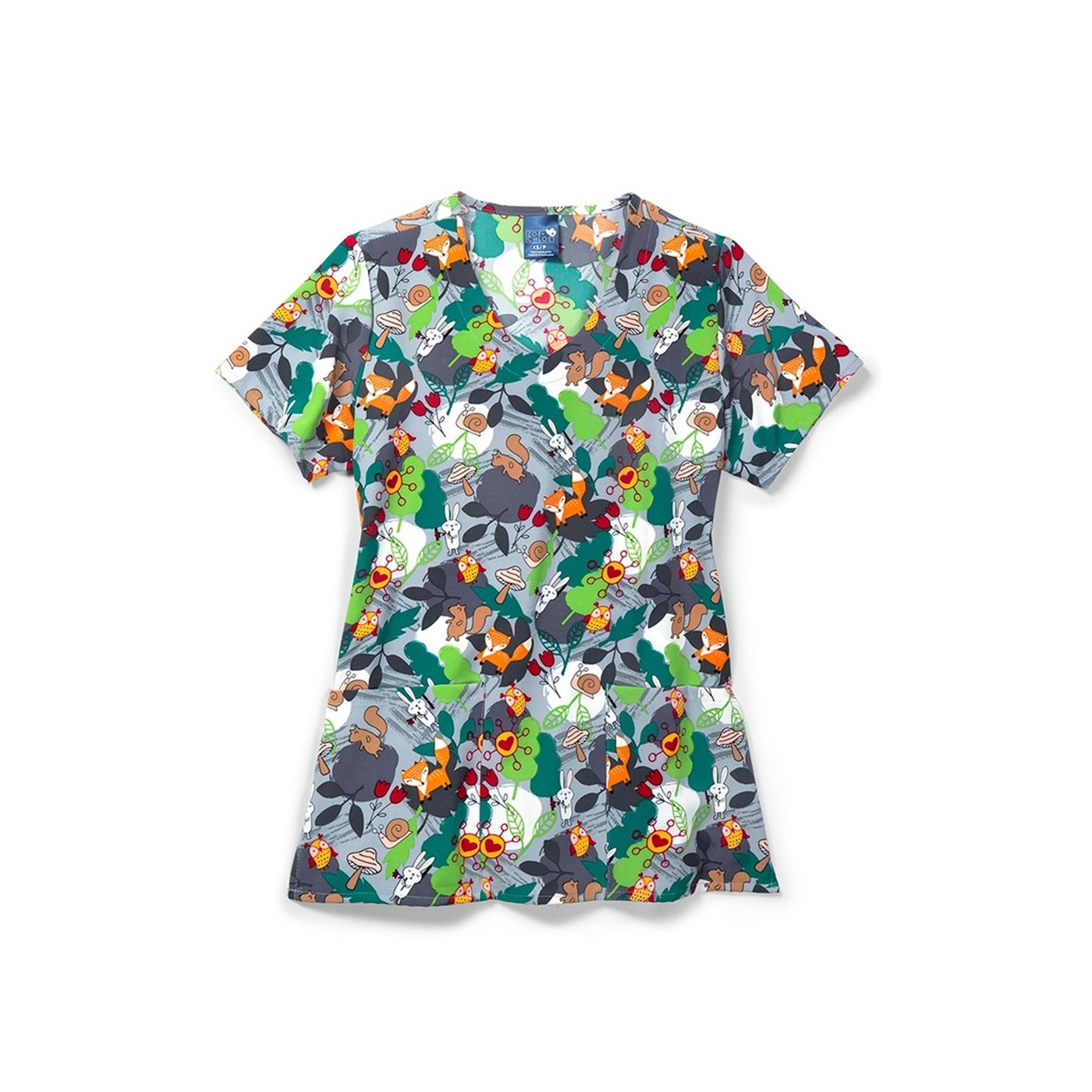 Zoe + Chloe Autumn Odyssey Curved V-neck Print Scrub Tops
