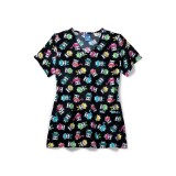 Zoe + Chloe Sweater Weather Curved V-neck Print Scrub Tops