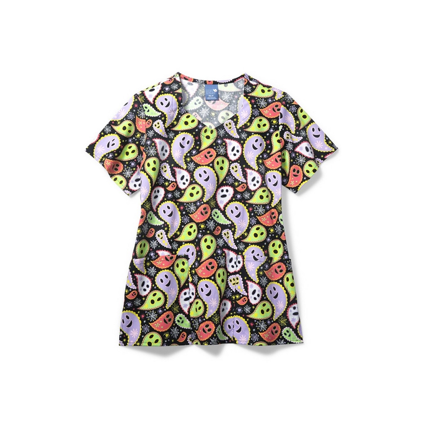 Zoe + Chloe Dia De Los Paisleys Diamond Neck Print Scrub Tops