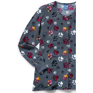 Zoe + Chloe Checking Paws Round Neck Poly Print Warm Up Scrub Jacket