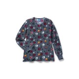 Zoe + Chloe Checking Paws Round Neck Poly Print Warm Up Scrub Jacket