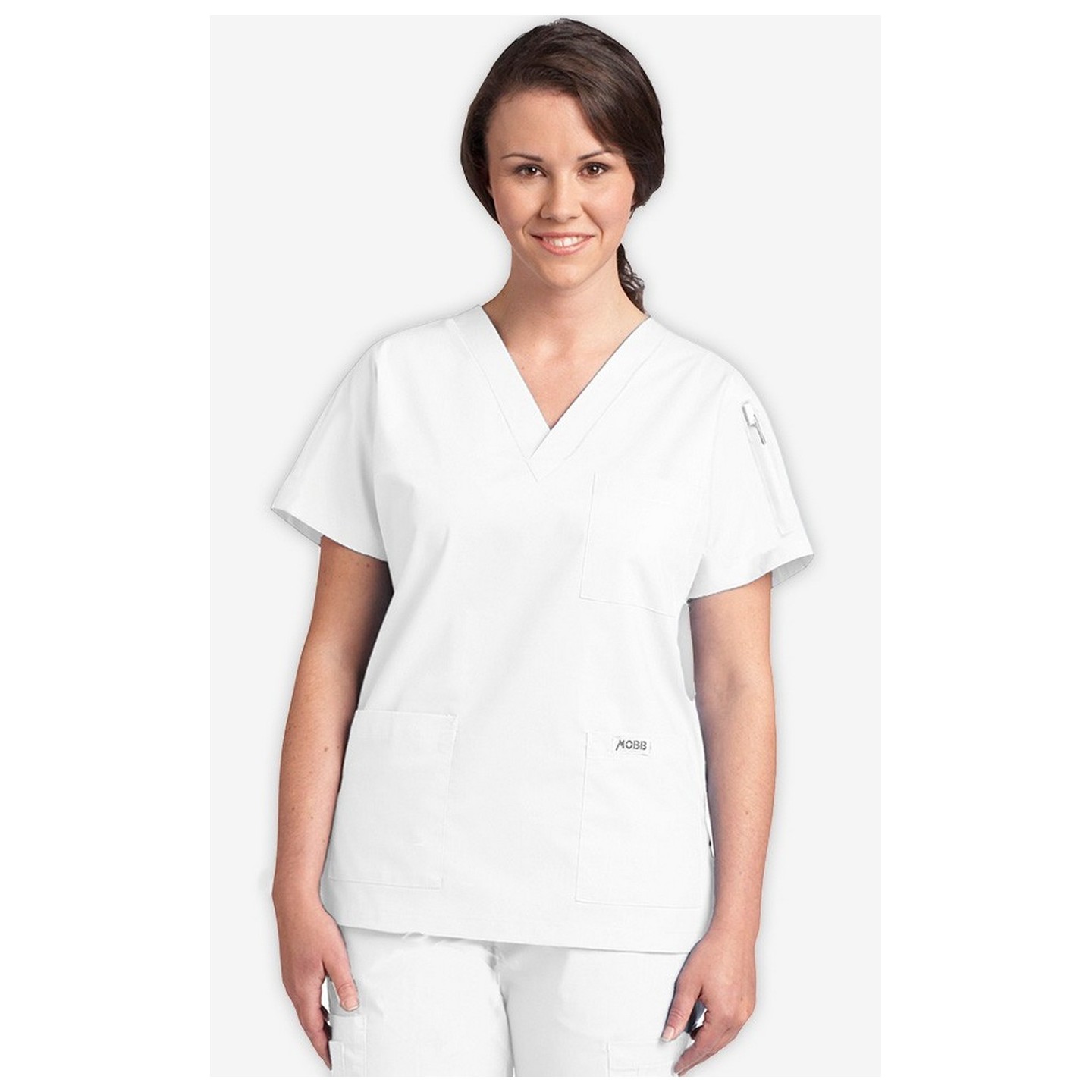 MOBB Classic Unisex 3 Pocket Scrub Top (Women's View) - (White)