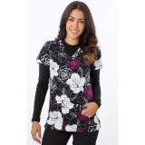 1190BK – BOLD BLOOMS Print Scrub Top - Soft Stretch Zinnia Fabric by Greentown