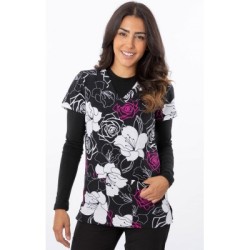 *FINAL SALE 1190BK – BOLD BLOOMS Print Scrub Top - Soft Stretch Zinnia Fabric by Greentown