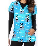 1190BK – PANDA CYCLE Print Scrub Top - Soft Stretch Zinnia Fabric by Greentown