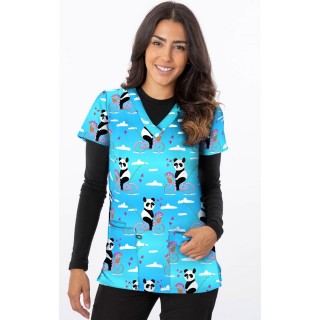 1190BK – PANDA CYCLE Print Scrub Top - Soft Stretch Zinnia Fabric by Greentown