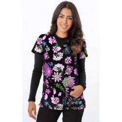 *FINAL SALE 1534BK – Bright Flowers Print Scrub Top - Soft Stretch Zinnia Fabric by Greentown