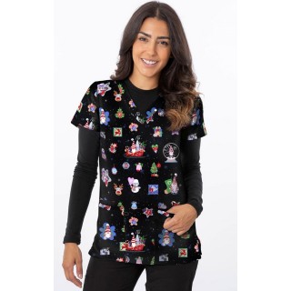 1563BK – Countdown To Christmas Print Scrub Top  by Greentown
