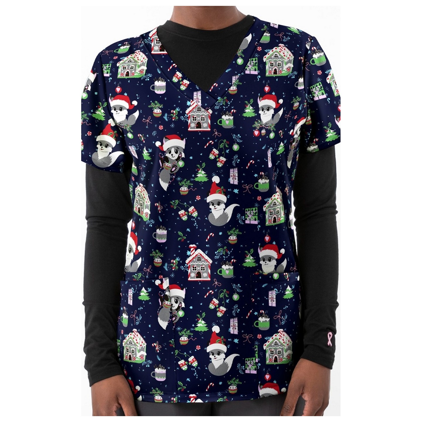 1569NV – MERRY FOXMAS Print Scrub Top  by Greentown