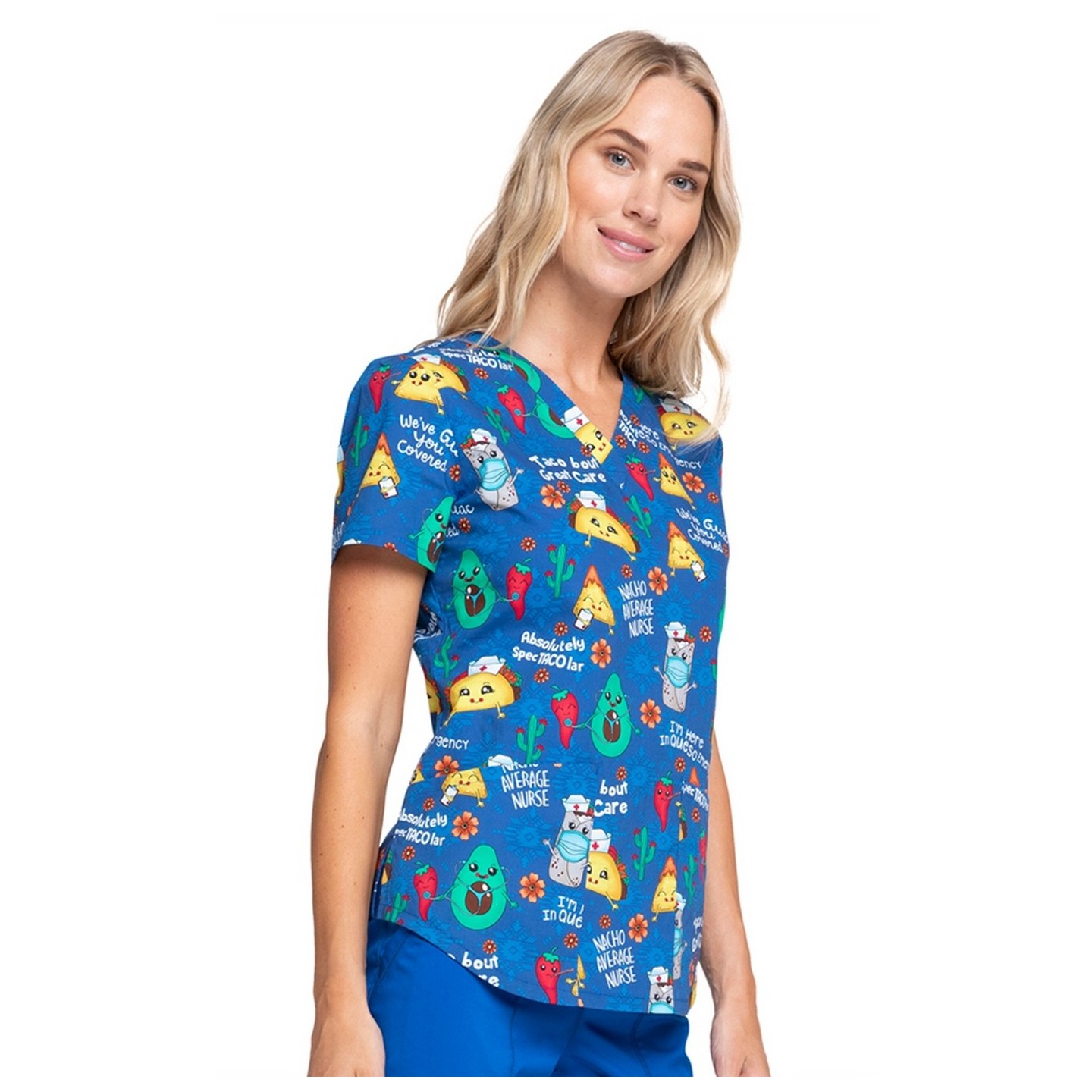 *FINAL SALE CK652 - Cherokee Prints V-Neck Knit Panel Top in Nacho Average Nurse