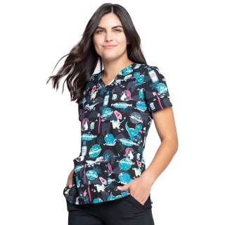 *VENTE FINALE CK671 - Cherokee Prints V-Neck Knit Panel Top in I'm A Dentisaurus