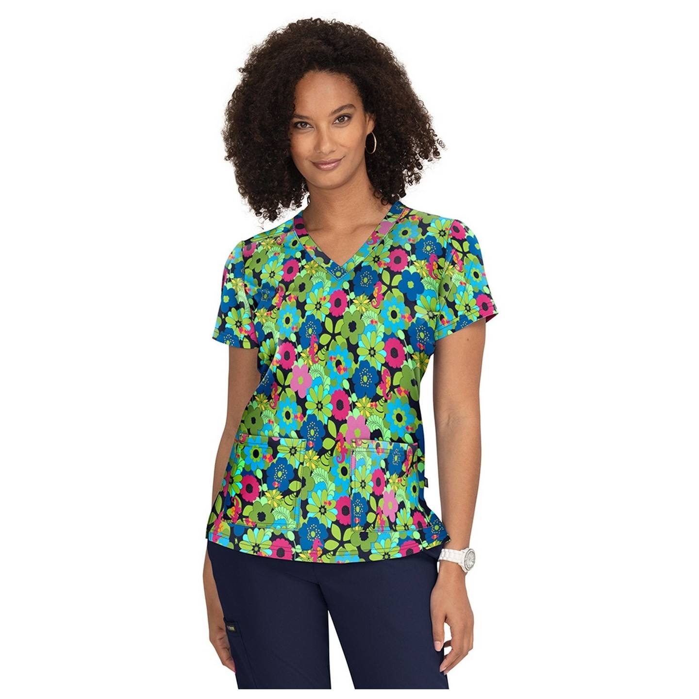 F100PR French Bull by Koi Modern Classic Lulu Print Top - Sea Horse