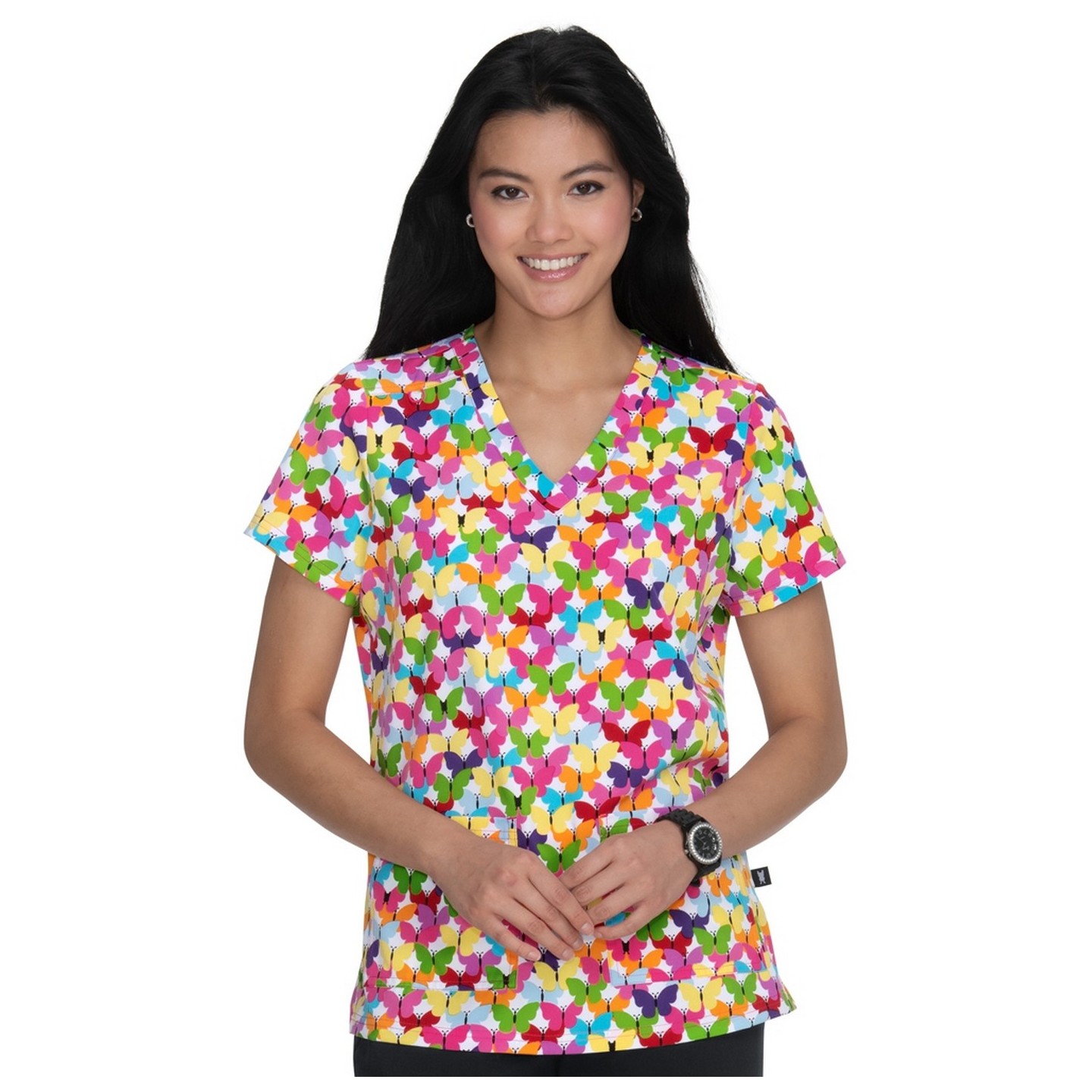 F100PR French Bull by Koi Modern Classic Lulu Print Top - Butterfly Ribbon