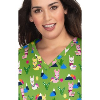 F101PR French Bull by koi Doll V-Neck Print Scrub Top - Spring Llama