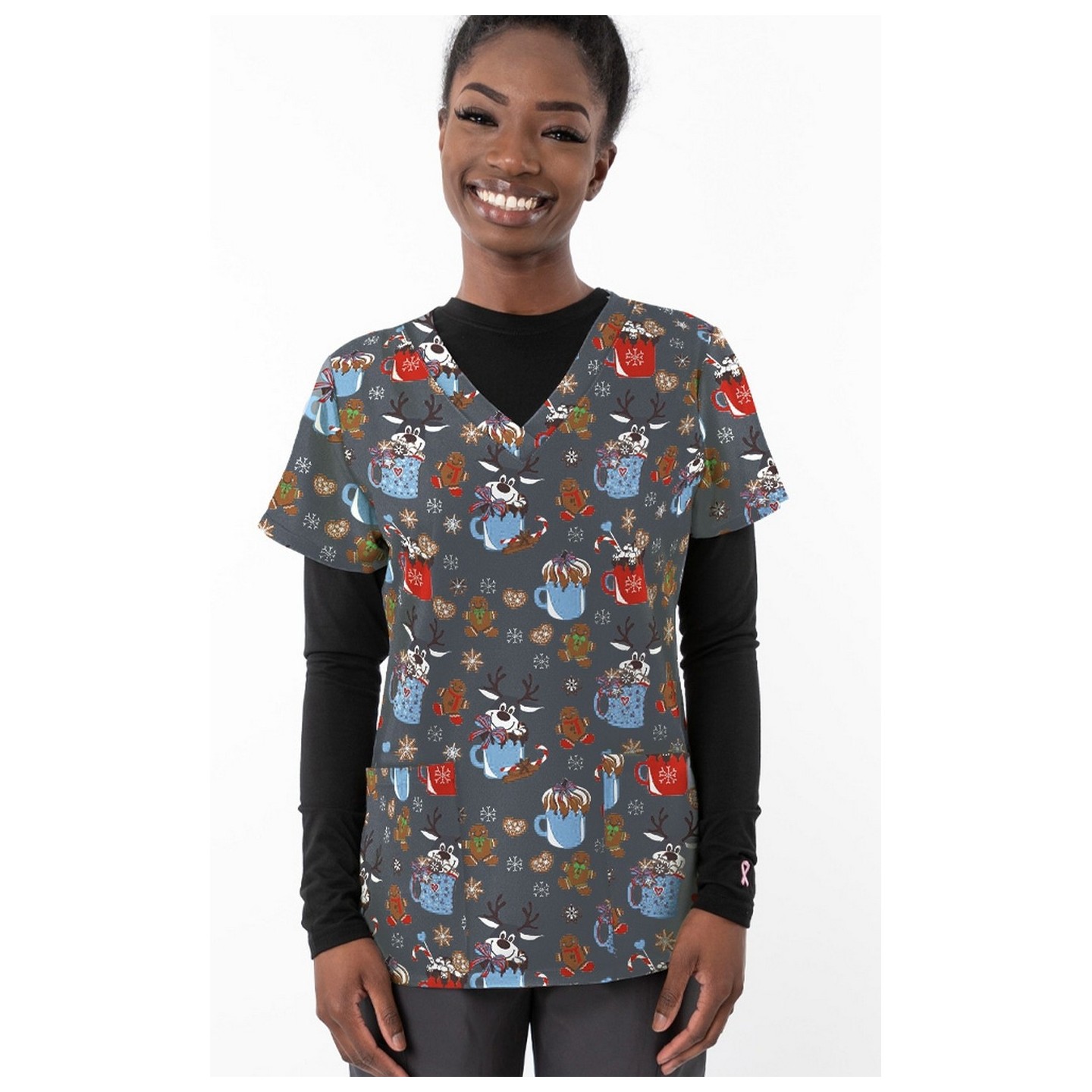 *FINAL SALE 1566GR – WARM WISHES & COOKIE DREAMS Print Scrub Top  by Greentown