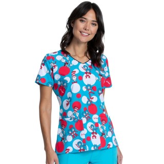 *FINAL SALE V-Neck Print Top in Spotting Trouble -  Cherokee Tooniforms